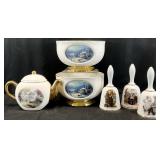 Thomas Kinkade Bowls, Teapot & Norman Rockwell