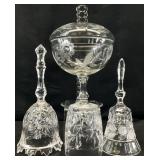 4pc Crystal / Glass Bells & Pedestal Candy Dish