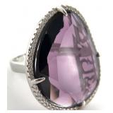 Sterling & Large CZ Purple Stone Ring, Sz 6.5