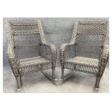Pair Grey Wicker Rocking Chairs