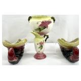 4pc Hull Pottery Woodland & Cornucopia Vases