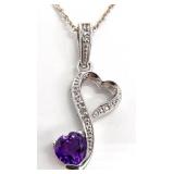 Sterling Silver Clear & Purple Stone Heart
