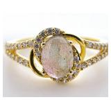 Gold Plated Sterling & Labradorite Ring, Sz 9