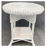 Round White Wicker Accent Table