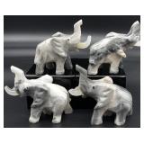 4 Carved Stone Elephant Figurines