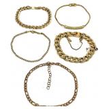 5 Gold Tone Jewelry Bracelets, Including Monet &