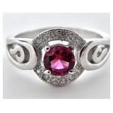 Sterling Silver & Created Ruby Ring, Sz 7