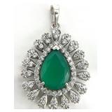 Sterling Silver, Green Onyx & CZ Pendant