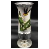 Antique Hand Painted 10 ' Mercury Glass Vase