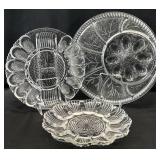 3 Vintage Glass Egg Hors D'oeuvre Trays