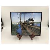 Framed Image of Train on Bridge over Water