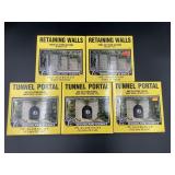 Set of HO Scale Retaining Walls & Tunnel Portals