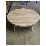 faux wood metal round patio table (lobby area)