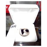 sterling silver black enamel ring sz 6.5