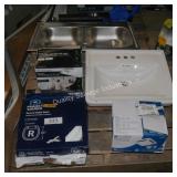 skid of bathroom hardware & sink