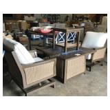 1 LOT 4PC PATIO FIRE TABLE W/ 2 CHAIRS & END