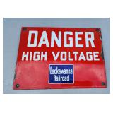 Lackawanna Railroad High Voltage Porcelain Sign