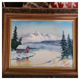 Landscape Painting Snow Barn Gunkel