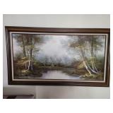 Large Landscape Painting Trees River F. Charles