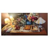 Dresser Top Contents Milk Glass Lamps Bible Vase +