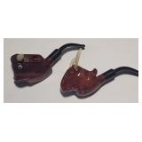 2 Hand Carved Italy Briar Pipes Moose Buffalo