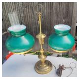 Antique Desk Library Dual Light Brass Glass