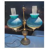Antique Desk Library Double Light Brass Glass