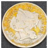 1865 US 3 Cent Nickel - Nice Coin - Varnish