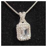 Emerald Cut Pendant CZ/ Sterling Silver Chain