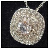 Double Halo Pendant CZ/ Sterling Silver Chain