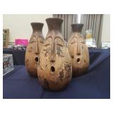 Set of 3 Vintage style FolkArt Open mouth face jug