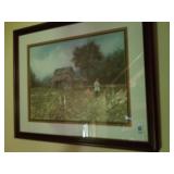 Field print with barn and girls