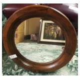 Cornwall round mirror with wooden frame