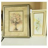 Lot o,f 2 framed floral prints - 1 is Marilyn