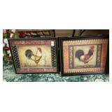 Lot of 2 black wood framed rooster prints