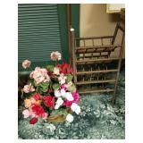 Wood magazine rack and basket with artificial