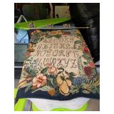 Plastic bin lot of tapestry wall hanging,