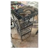 Three metal milk crates and tray of gloves and