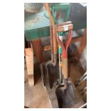 Five flat shovels