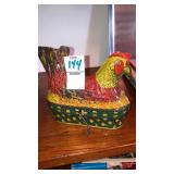 Tin litho windup laying hen chicken toy Baldwin