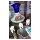 Tiny ivory carved monkey trio & miniature British