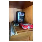 Office supply shelf lot with scanner