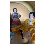 Shelf lot including pewter sleigh dog set,