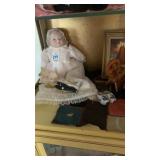 Porcelain baby doll , wooden spindle wheel, 3