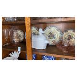 Shelf lot pink depression glass, royal doulton