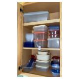 Cupboard lot of plastic storage containers