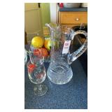 Lead crystal pitcher & bowl w/faux fruit, wine