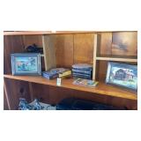 Shelf lot Christian CDs small framed pictures