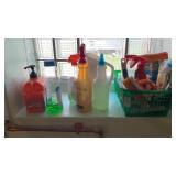 Shelf lot of cleaning supplies
