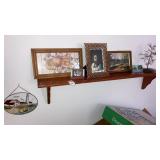 Shelf & contents small framed pictures, wire